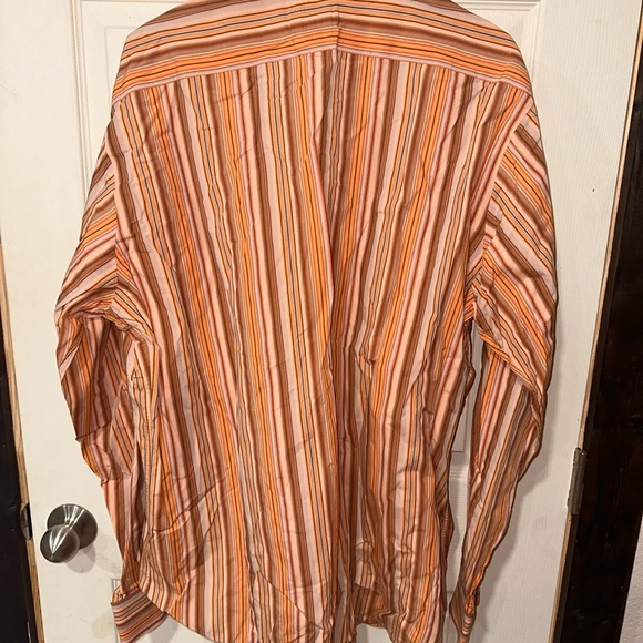 Tailorbyrd Men's Striped Orange Button Down Shirt - Picture 2 of 2